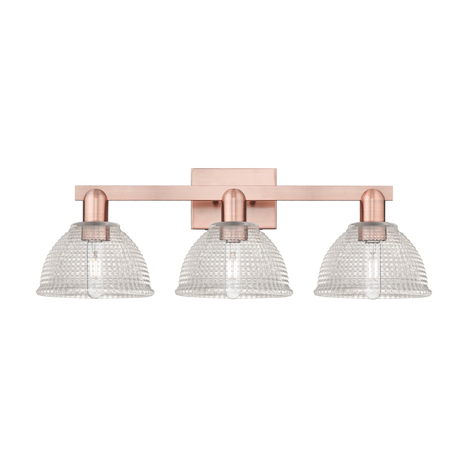 Innovations Arietta 27in 3-Light Bath Vanity Light | Industrial Antique Copper Steel and Clear Glass | Bathroom Vanity & Powder | Model 716-3W-AC-G422