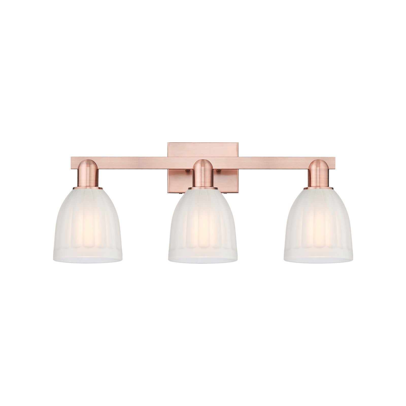 Innovations Brookfield 25in 3-Light Bath Vanity Light | Industrial Antique Copper Steel and White Frosted Ribbed Glass | Bathroom | Model 716-3W-AC-G441