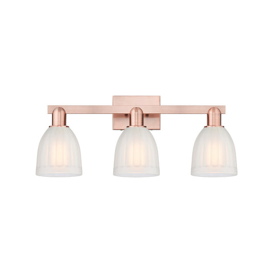 Innovations Brookfield 25in 3-Light Bath Vanity Light | Industrial Antique Copper Steel and White Frosted Ribbed Glass | Bathroom | Model 716-3W-AC-G441
