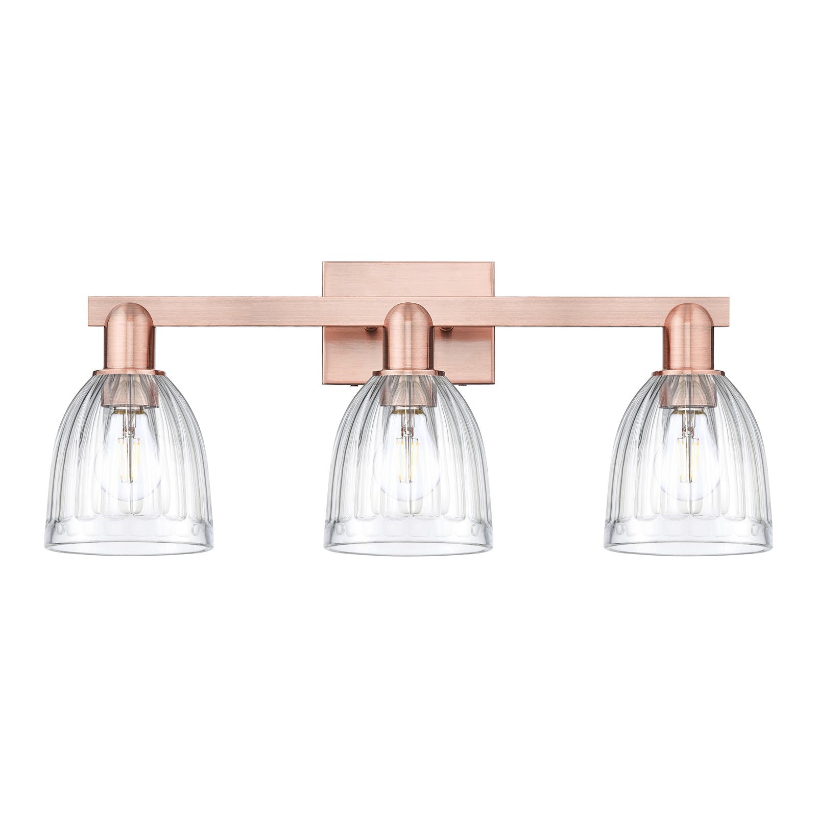 Innovations Brookfield 25in 3-Light Bath Vanity | Industrial Antique Copper Steel and Clear Ribbed Glass | Bathroom Vanity Light | Model 716-3W-AC-G442