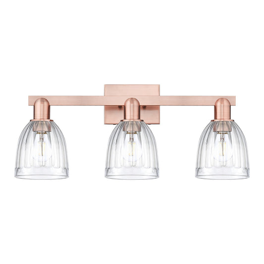 Innovations Brookfield 25in 3-Light Bath Vanity | Industrial Antique Copper Steel and Clear Ribbed Glass | Bathroom Vanity Light | Model 716-3W-AC-G442