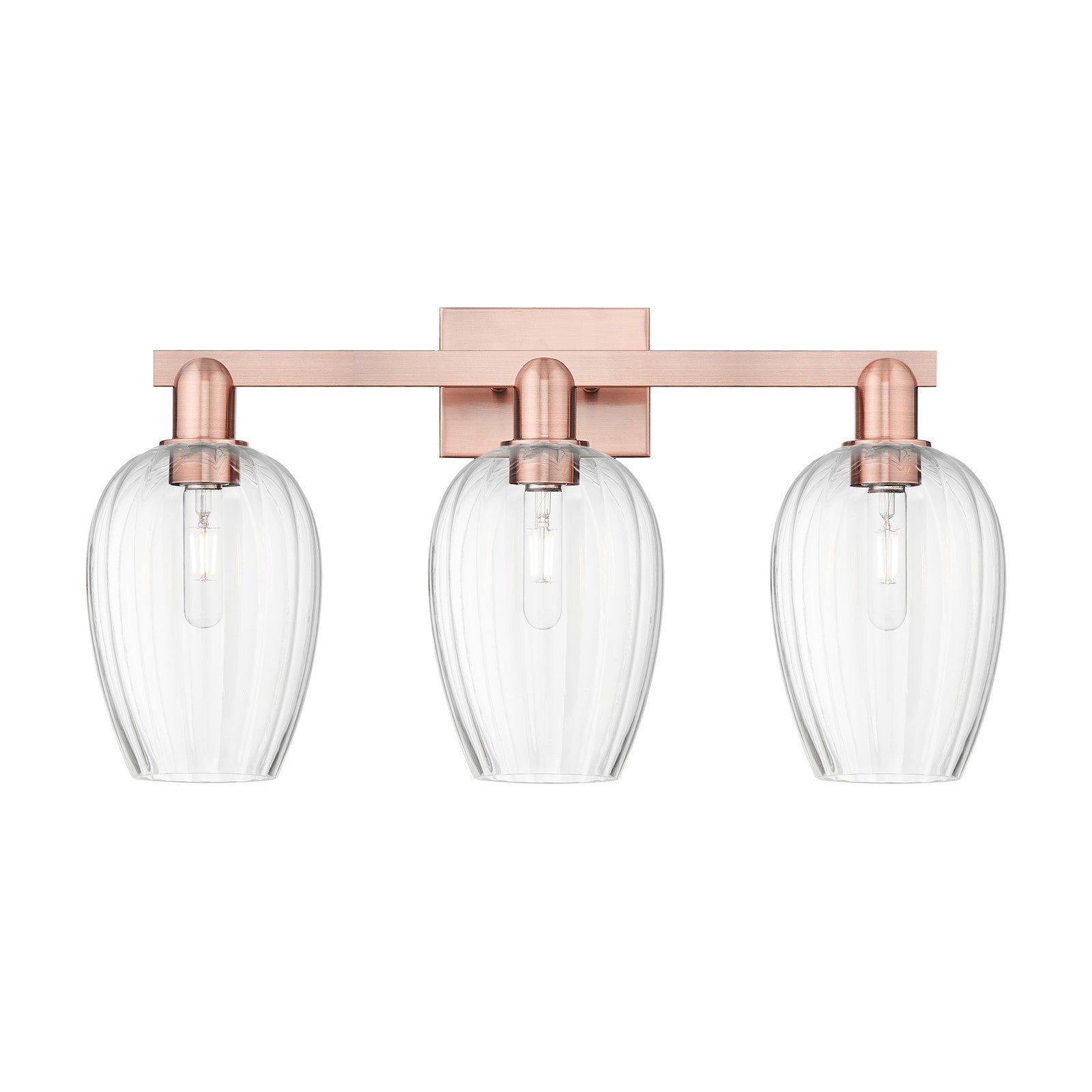 Innovations Preston Flute 26in 3-Light Bath Vanity Light | Industrial Antique Copper Steel and Clear Glass | Bathroom Vanity | Model 716-3W-AC-G457-6CL