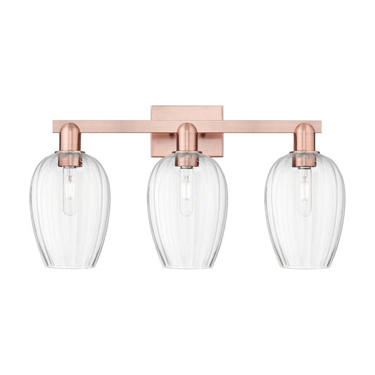 Innovations Preston Flute 26in 3-Light Bath Vanity Light | Industrial Antique Copper Steel and Clear Glass | Bathroom Vanity | Model 716-3W-AC-G457-6CL