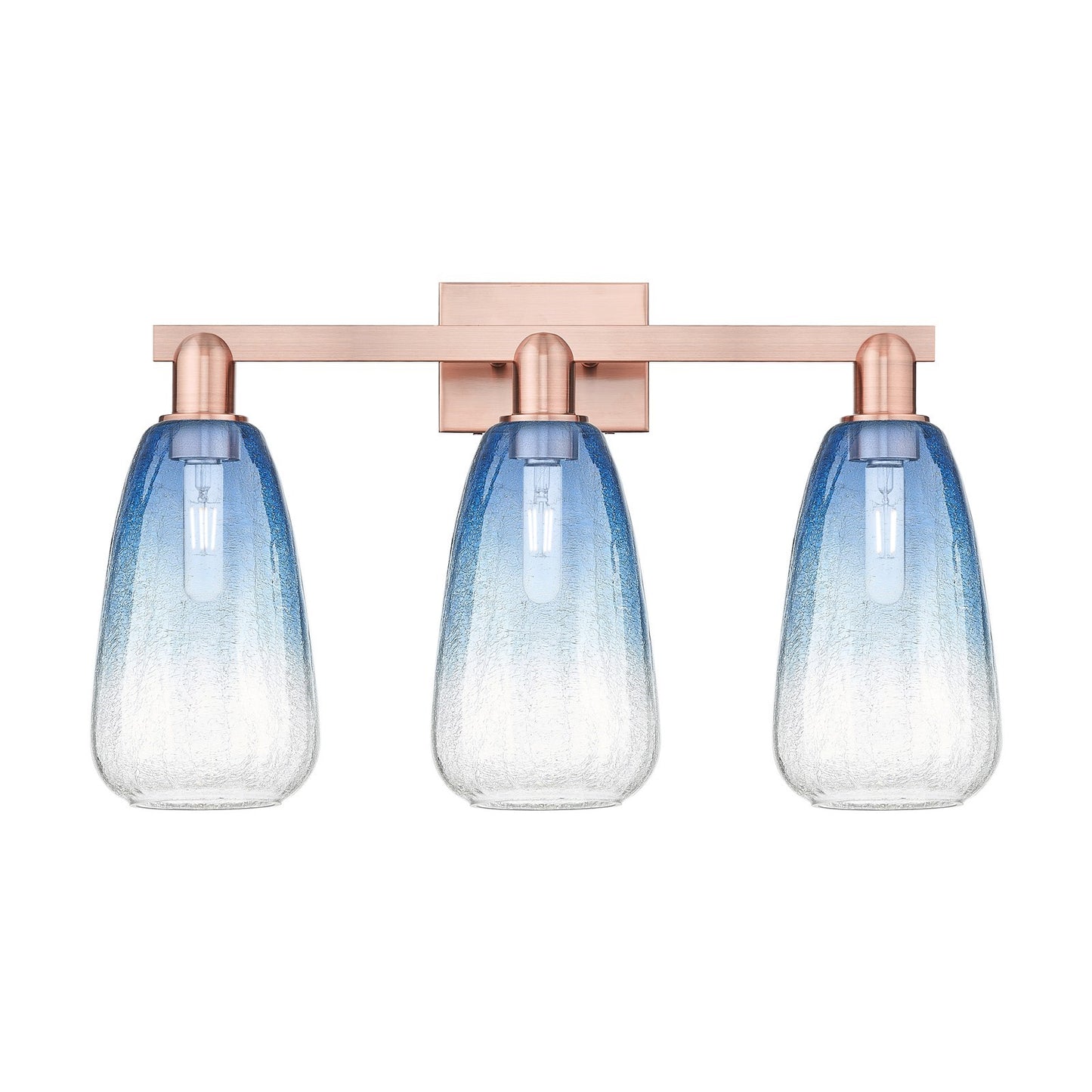 Innovations Brookhaven Almond 25in 3-Light Bath Vanity Light | Industrial Antique Copper Steel and Sapphire Blue Glass | Model 716-3W-AC-G480-6SB