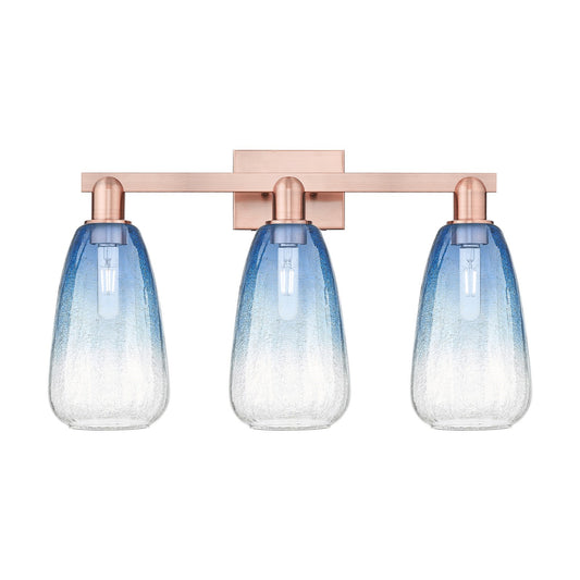 Innovations Brookhaven Almond 25in 3-Light Bath Vanity Light | Industrial Antique Copper Steel and Sapphire Blue Glass | Model 716-3W-AC-G480-6SB