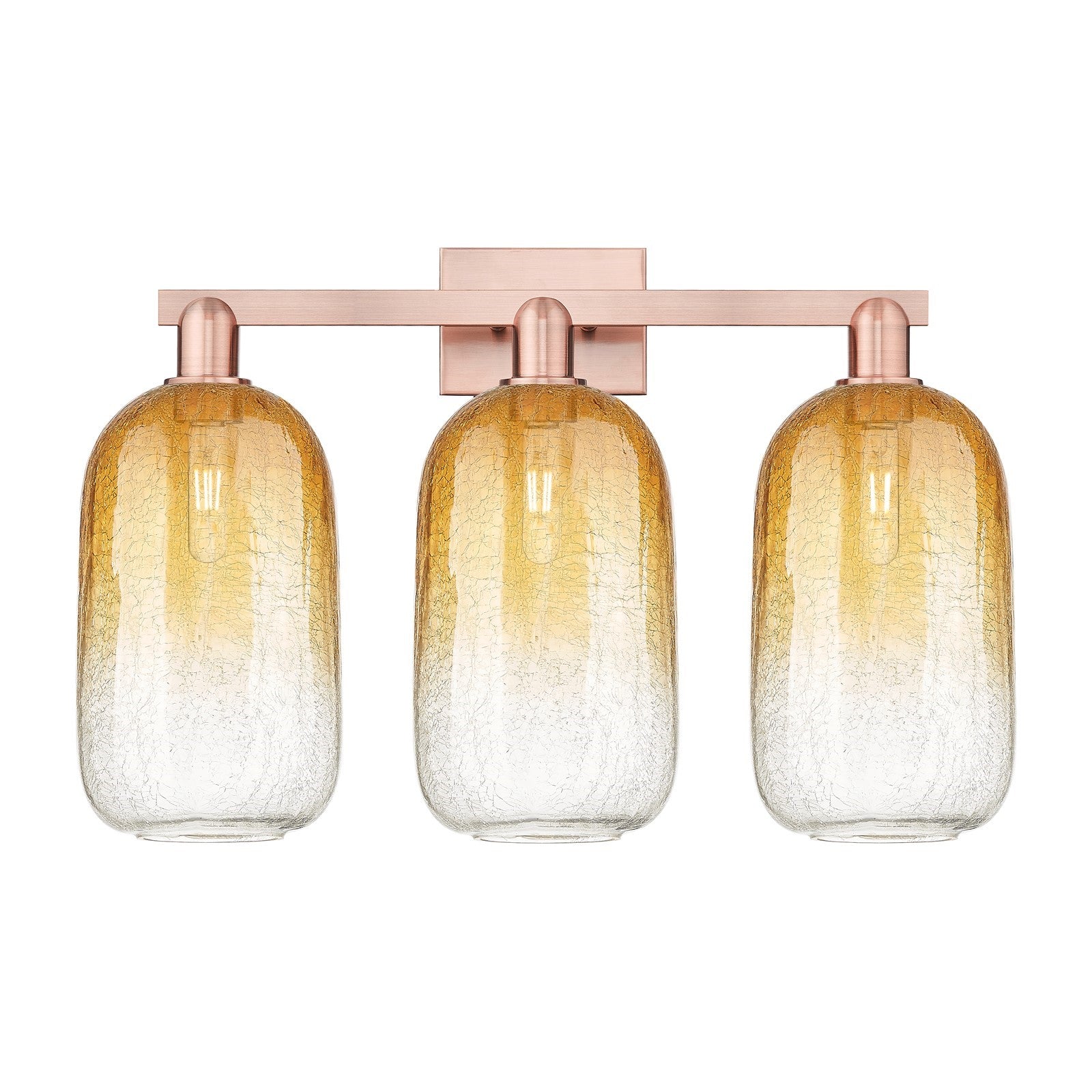 Innovations Brookhaven Cloche 26in 3-Light Bath Vanity Light | Industrial Antique Copper Steel and Amber Glass | Damp Rated | Model 716-3W-AC-G482-7AM