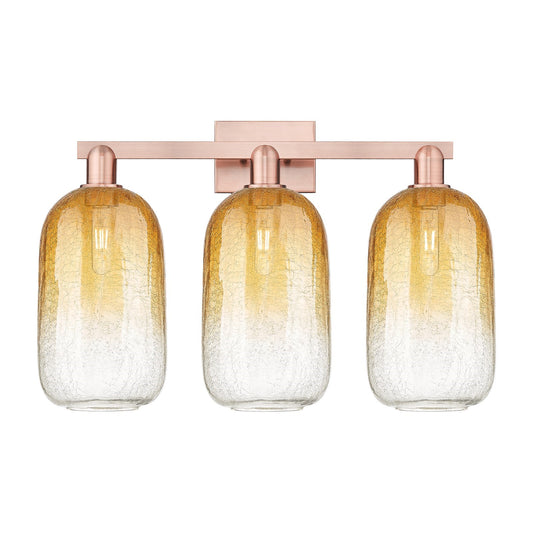 Innovations Brookhaven Cloche 26in 3-Light Bath Vanity Light | Industrial Antique Copper Steel and Amber Glass | Damp Rated | Model 716-3W-AC-G482-7AM