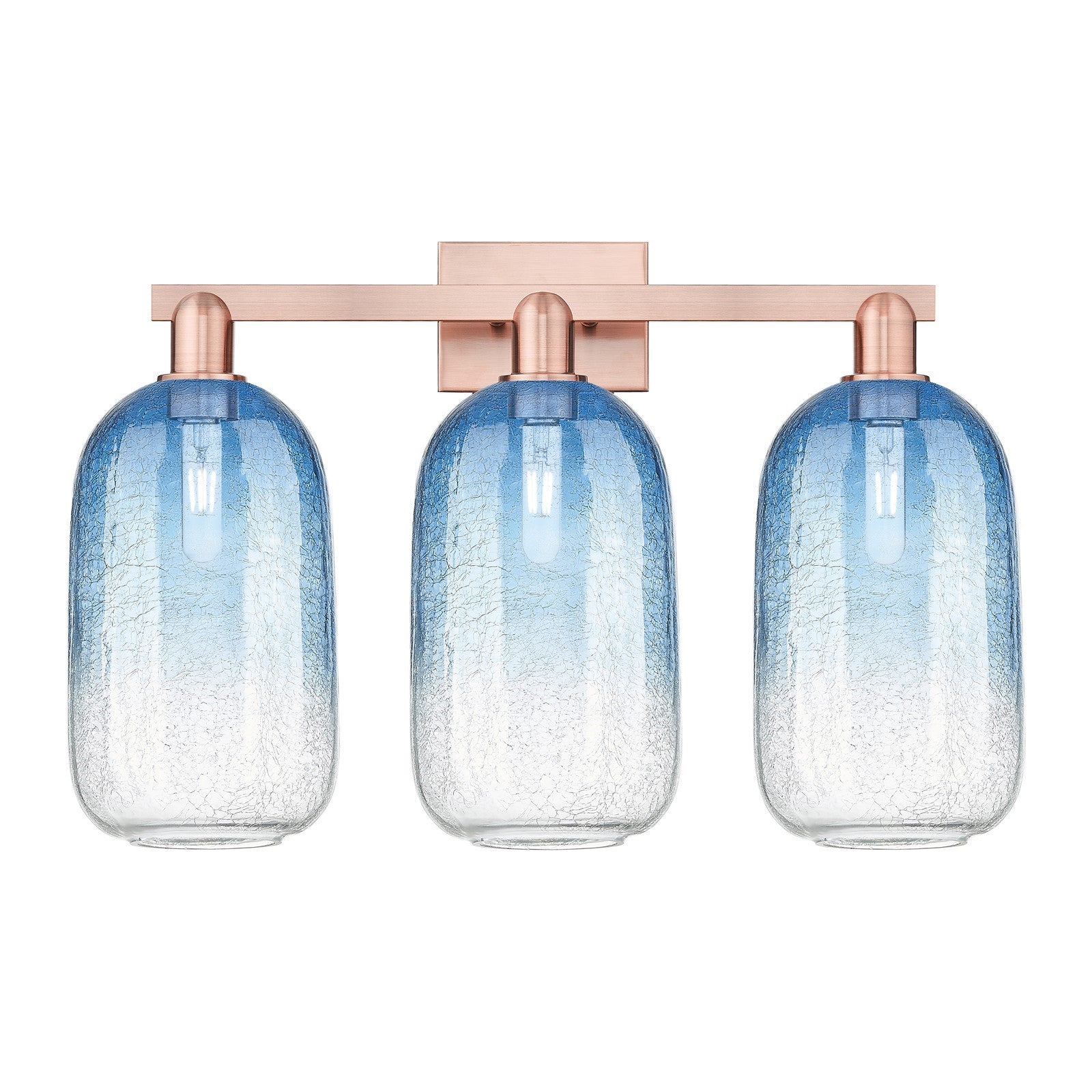 Innovations Brookhaven Cloche 26in 3-Light Bath Vanity | Industrial Antique Copper Steel and Sapphire Blue Glass | Entryway & | Model 716-3W-AC-G482-7SB