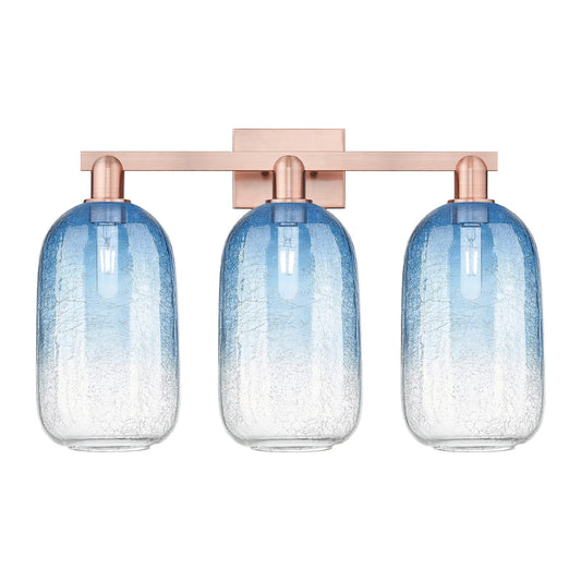 Innovations Brookhaven Cloche 26in 3-Light Bath Vanity | Industrial Antique Copper Steel and Sapphire Blue Glass | Entryway & | Model 716-3W-AC-G482-7SB