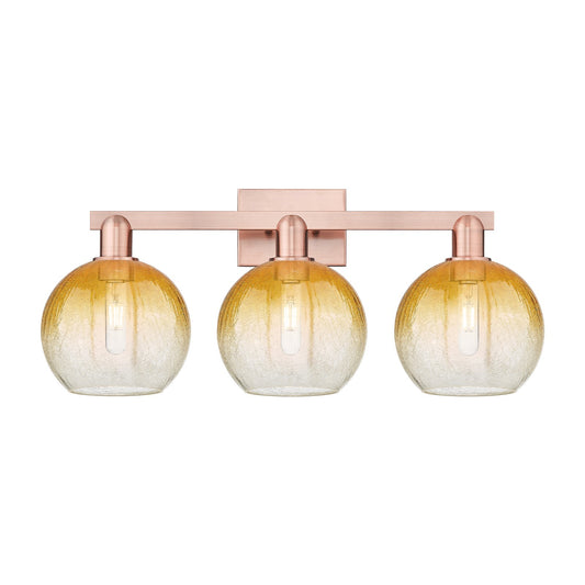 Innovations Brookhaven Globe 27in 3-Light Bath Vanity Light | Industrial Antique Copper and Amber Glass | Bathroom Vanity | 27 | Model 716-3W-AC-G483-8AM