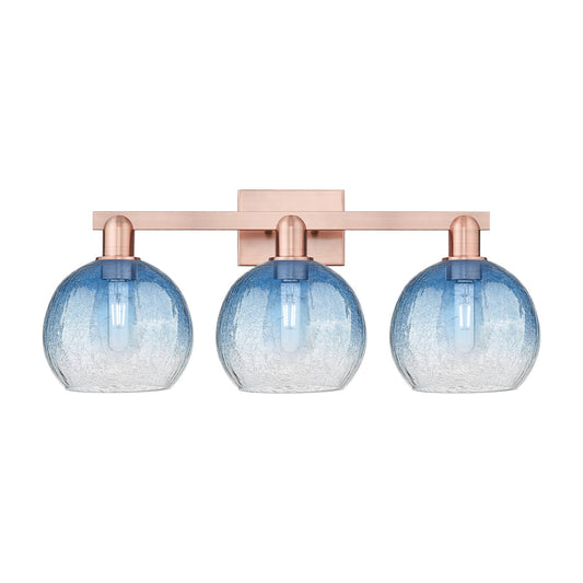 Innovations Brookhaven Globe 27in 3-Light Bath Vanity Light | Industrial Antique Copper and Sapphire Blue Glass | Bathroom | Model 716-3W-AC-G483-8SB