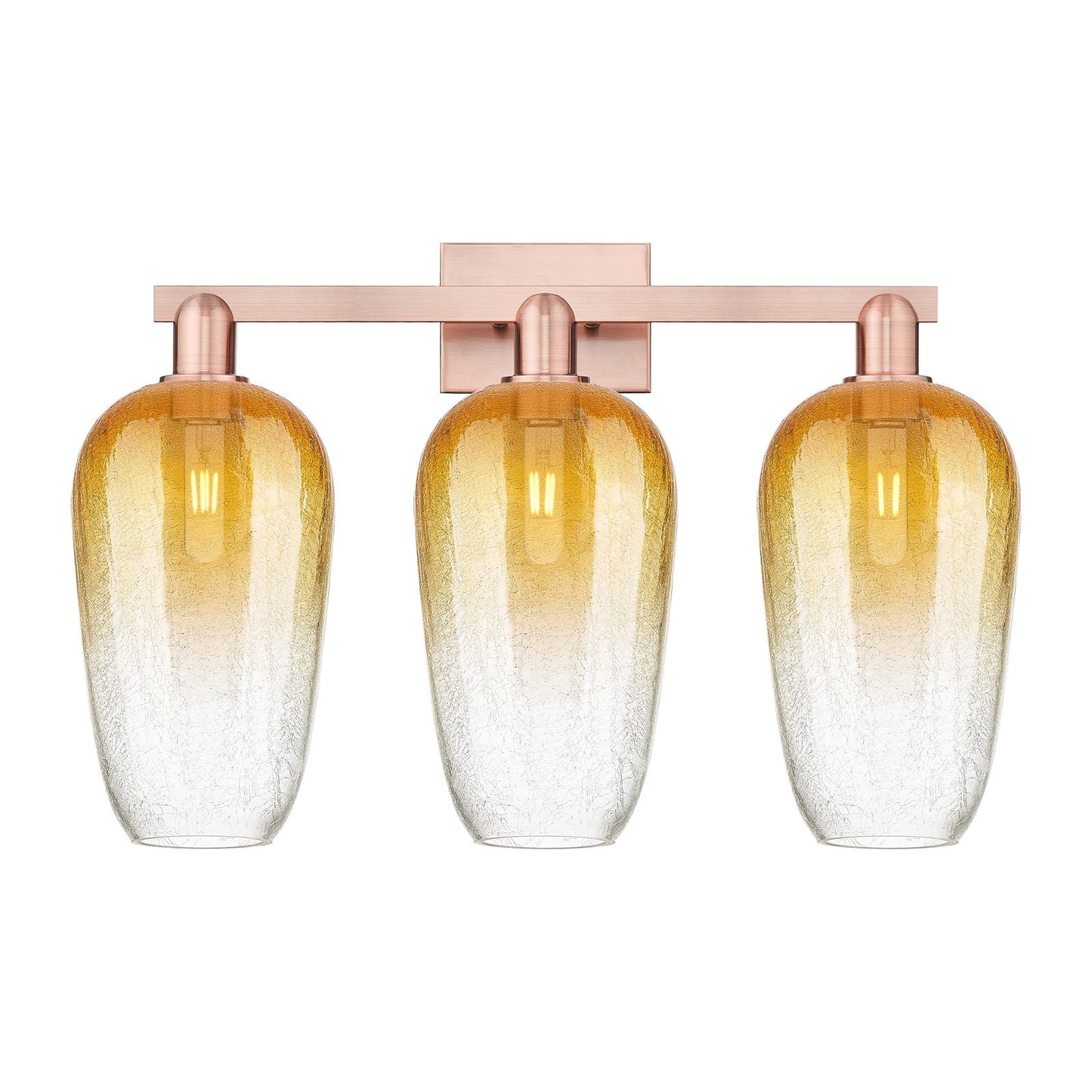 Innovations Brookhaven Flute 26in 3-Light Bath Vanity Light | Industrial Antique Copper Steel and Amber Glass | Damp Rated | Model 716-3W-AC-G484-7AM