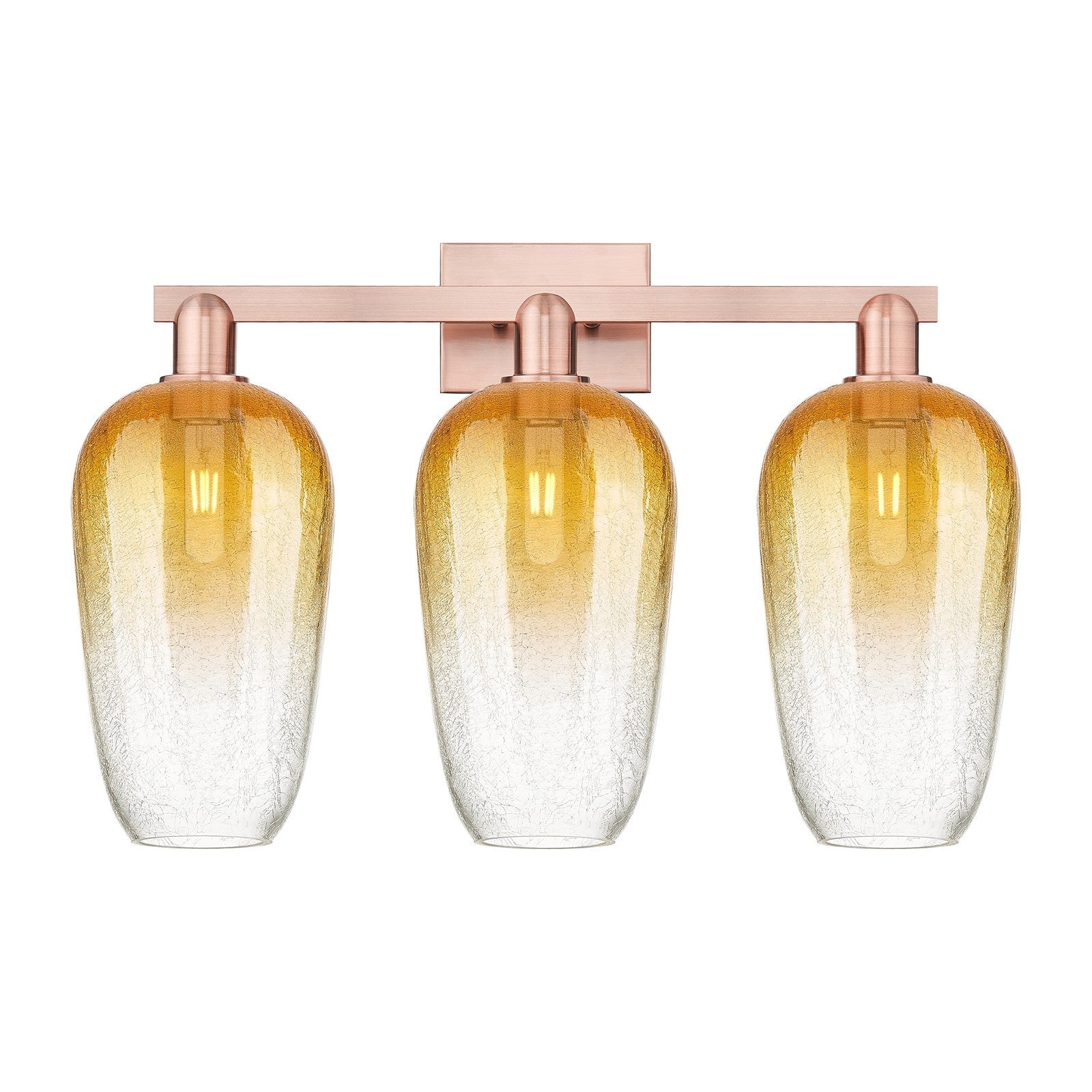 Innovations Brookhaven Flute 26in 3-Light Bath Vanity Light | Industrial Antique Copper Steel and Amber Glass | Damp Rated | Model 716-3W-AC-G484-7AM