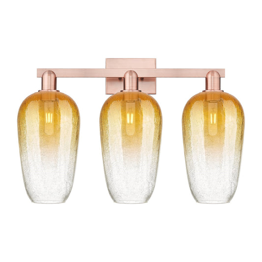 Innovations Brookhaven Flute 26in 3-Light Bath Vanity Light | Industrial Antique Copper Steel and Amber Glass | Damp Rated | Model 716-3W-AC-G484-7AM