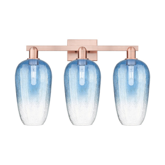 Innovations Brookhaven Flute 26in 3-Light Bath Vanity Light | Industrial Antique Copper Steel and Sapphire Blue Glass | Model 716-3W-AC-G484-7SB