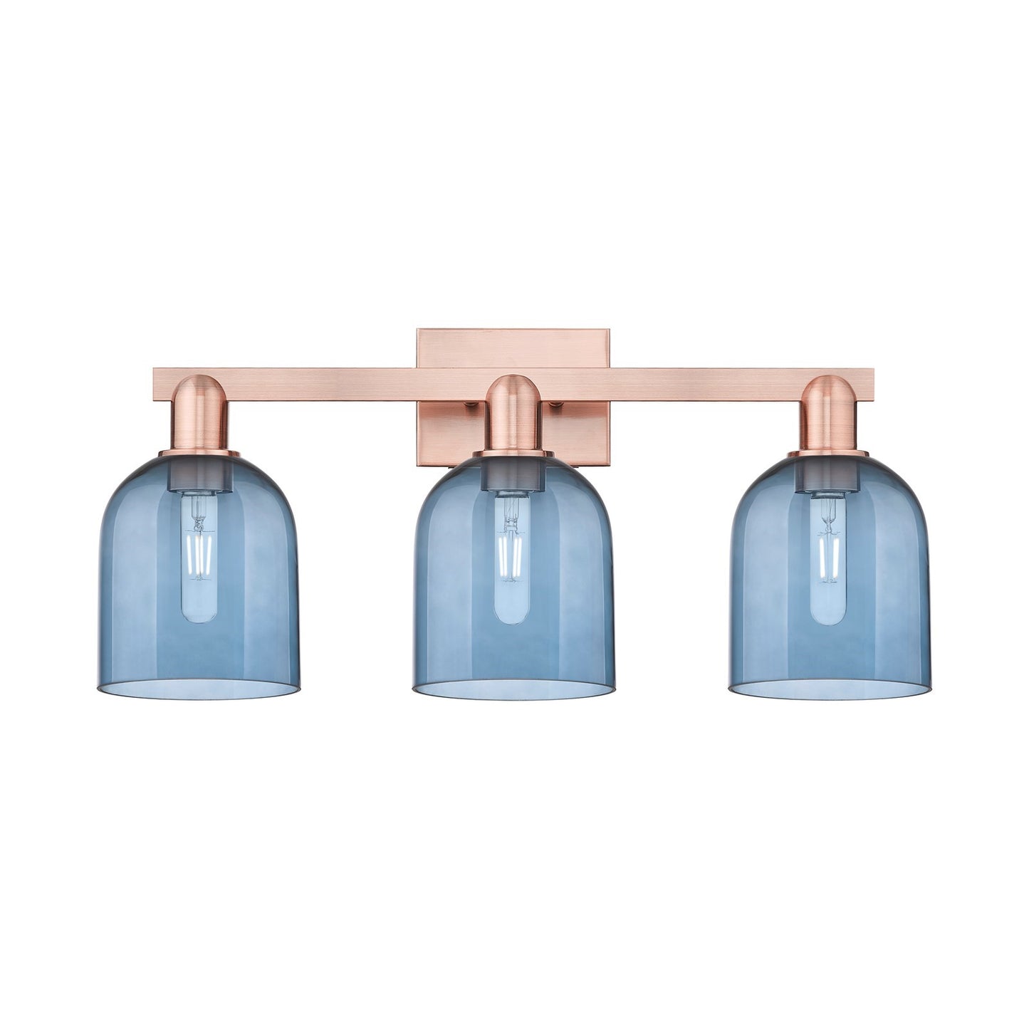 Innovations Bella 25in 3-Light Bath Vanity Light | Industrial Antique Copper and Blue Glass | Bathroom Vanity | 24.5 x 11.25 x | Model 716-3W-AC-G558-6BL