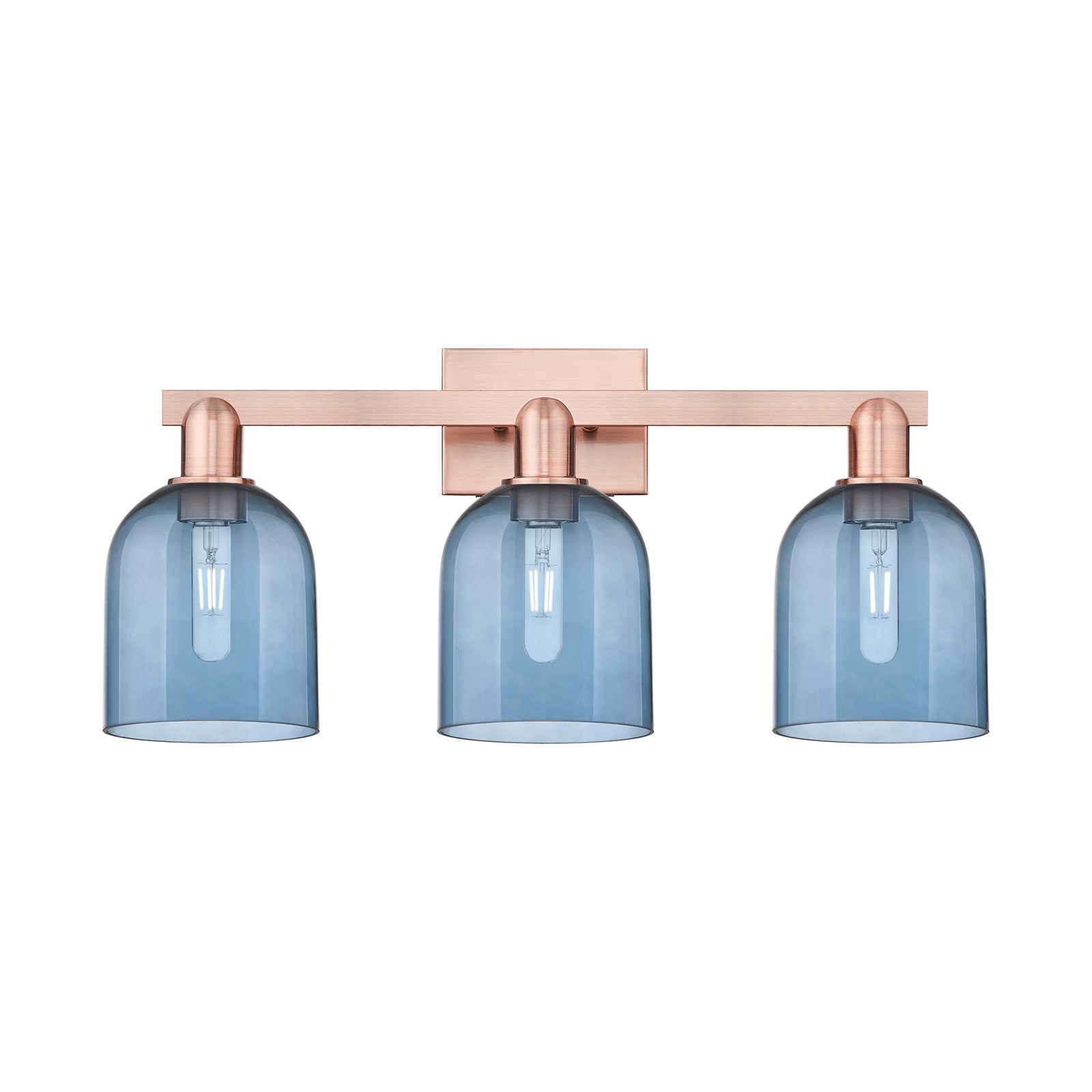 Innovations Bella 25in 3-Light Bath Vanity Light | Industrial Antique Copper and Blue Glass | Bathroom Vanity | 24.5 x 11.25 x | Model 716-3W-AC-G558-6BL