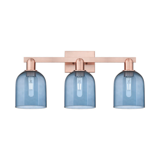 Innovations Bella 25in 3-Light Bath Vanity Light | Industrial Antique Copper and Blue Glass | Bathroom Vanity | 24.5 x 11.25 x | Model 716-3W-AC-G558-6BL