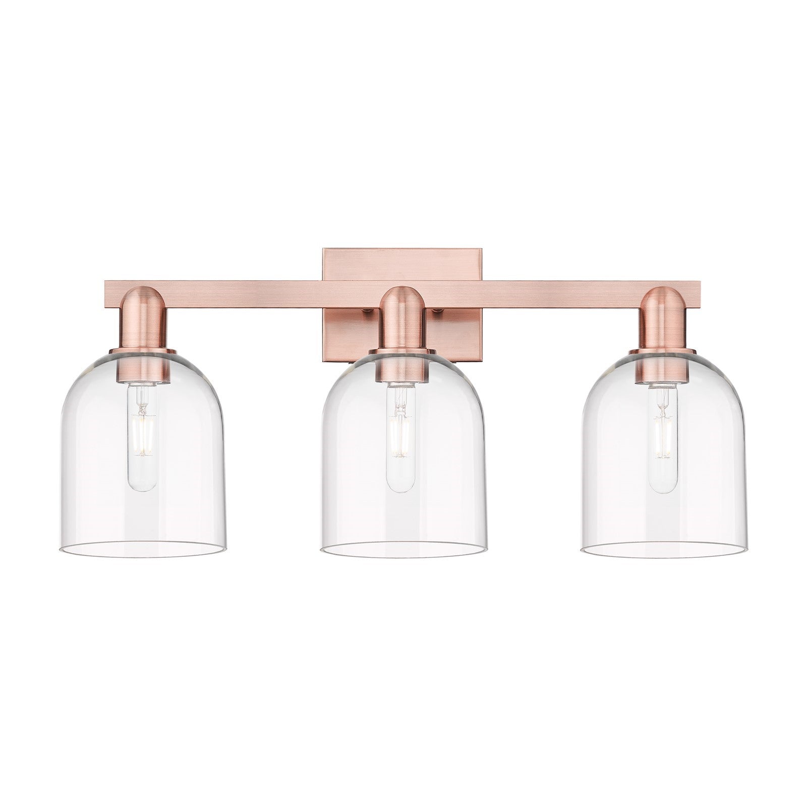 Innovations Bella 25in 3-Light Bath Vanity Light | Industrial Antique Copper and Clear Bell Glass | Bathroom Vanity | 24.5 x | Model 716-3W-AC-G558-6CL
