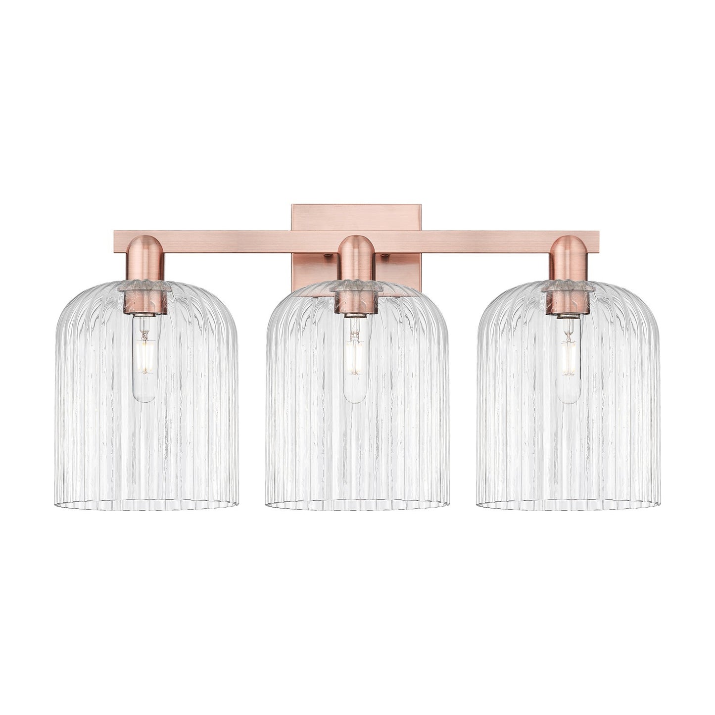 Innovations Bridal Veil 27in 3-Light Bath Vanity | Industrial Antique Copper and Clear Ribbed Glass | Damp Rated Bathroom | Model 716-3W-AC-G559-8CL