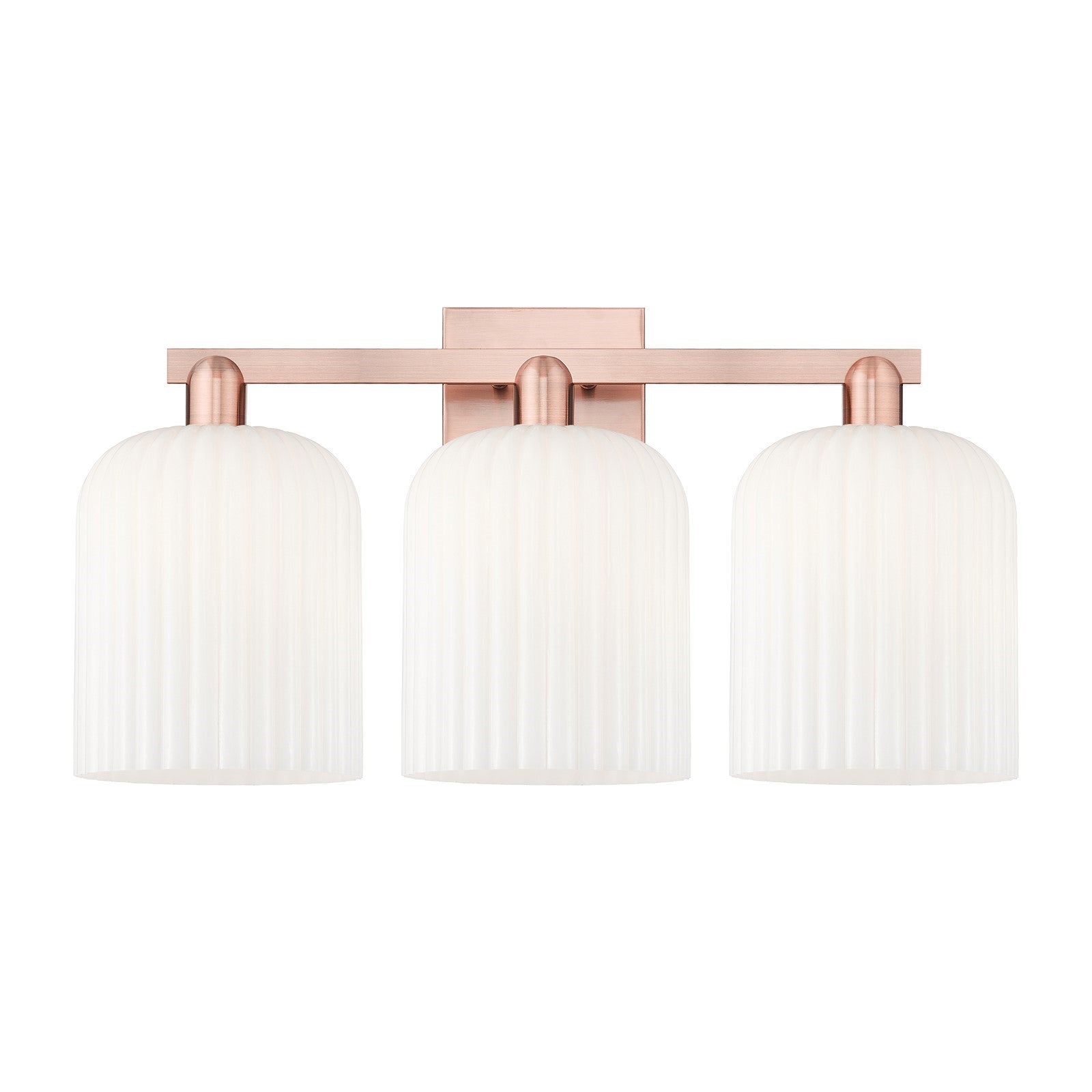 Innovations Bridal Veil 27in 3-Light Bath Vanity Light | Industrial Antique Copper Steel and Gloss White Ribbed Glass | Model 716-3W-AC-G559-8GWH