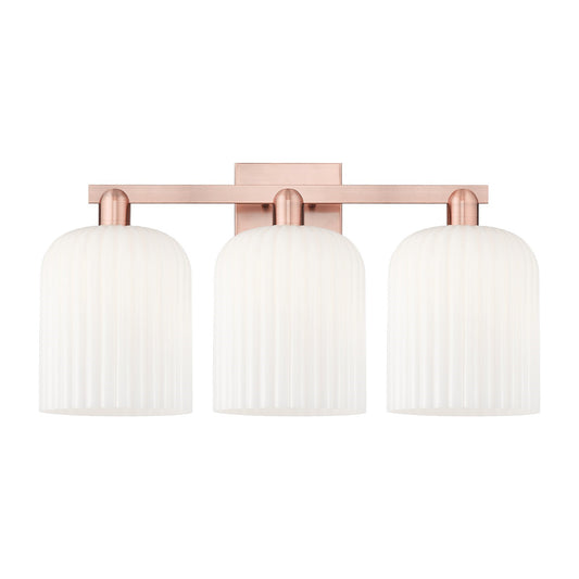 Innovations Bridal Veil 27in 3-Light Bath Vanity Light | Industrial Antique Copper Steel and Gloss White Ribbed Glass | Model 716-3W-AC-G559-8GWH