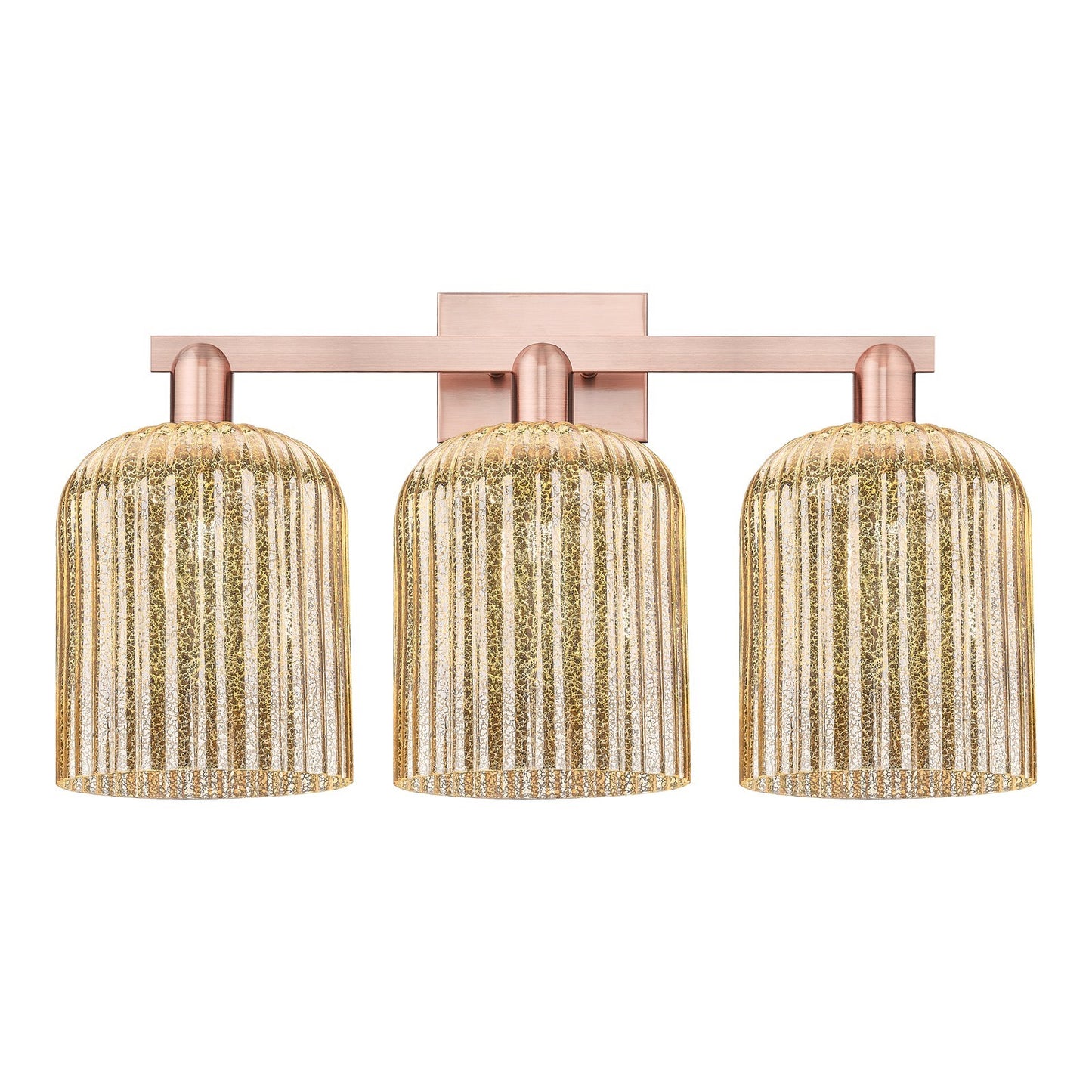 Innovations Bridal Veil 27in 3-Light Bath Vanity Light | Industrial Antique Copper and Mercury Ribbed Glass | Bathroom Vanity | Model 716-3W-AC-G559-8ME