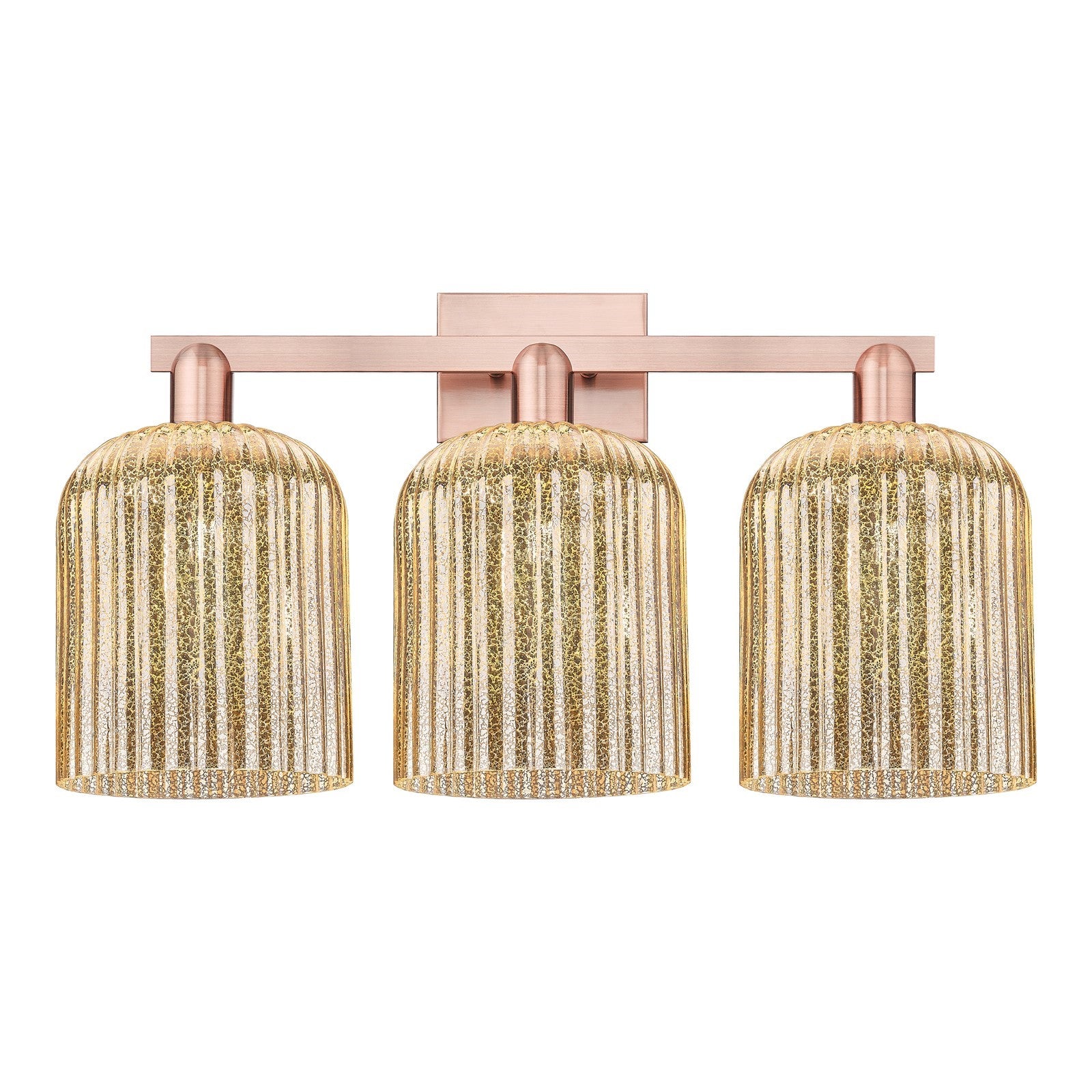 Innovations Bridal Veil 27in 3-Light Bath Vanity Light | Industrial Antique Copper and Mercury Ribbed Glass | Bathroom Vanity | Model 716-3W-AC-G559-8ME
