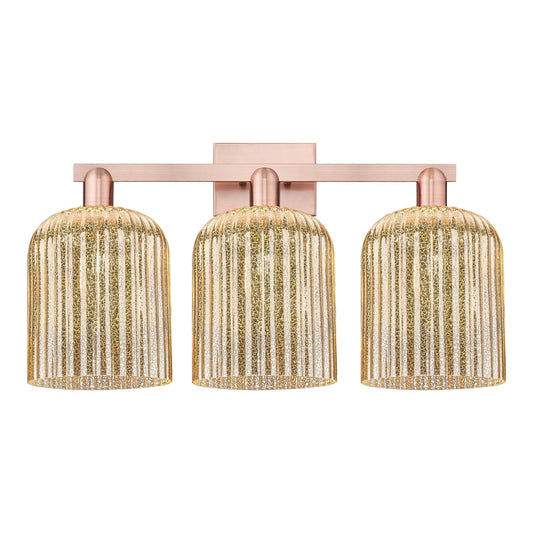 Innovations Bridal Veil 27in 3-Light Bath Vanity Light | Industrial Antique Copper and Mercury Ribbed Glass | Bathroom Vanity | Model 716-3W-AC-G559-8ME