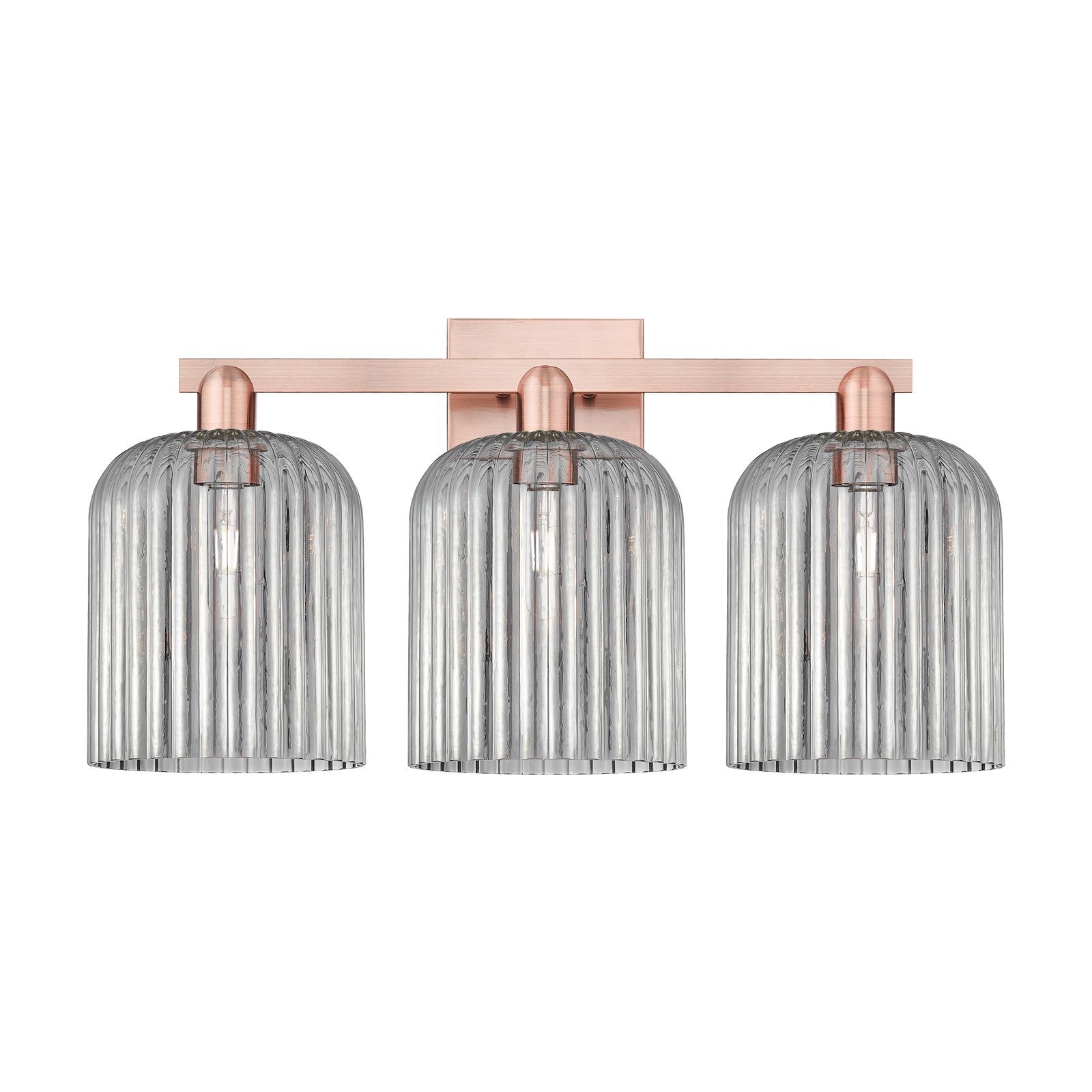 Innovations Bridal Veil 27in 3-Light Bath Vanity Light | Industrial Antique Copper Steel and Light Smoke Ribbed Glass | Model 716-3W-AC-G559-8SM