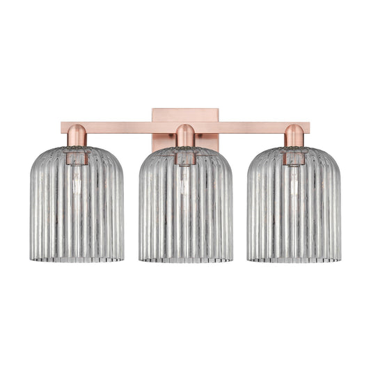 Innovations Bridal Veil 27in 3-Light Bath Vanity Light | Industrial Antique Copper Steel and Light Smoke Ribbed Glass | Model 716-3W-AC-G559-8SM