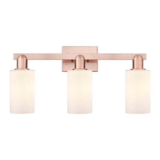 Innovations Clymer 23in 3-Light Bath Vanity Light | Industrial Antique Copper Steel and Matte White Glass | Bathroom Vanity | 22.88 | Model 716-3W-AC-G801