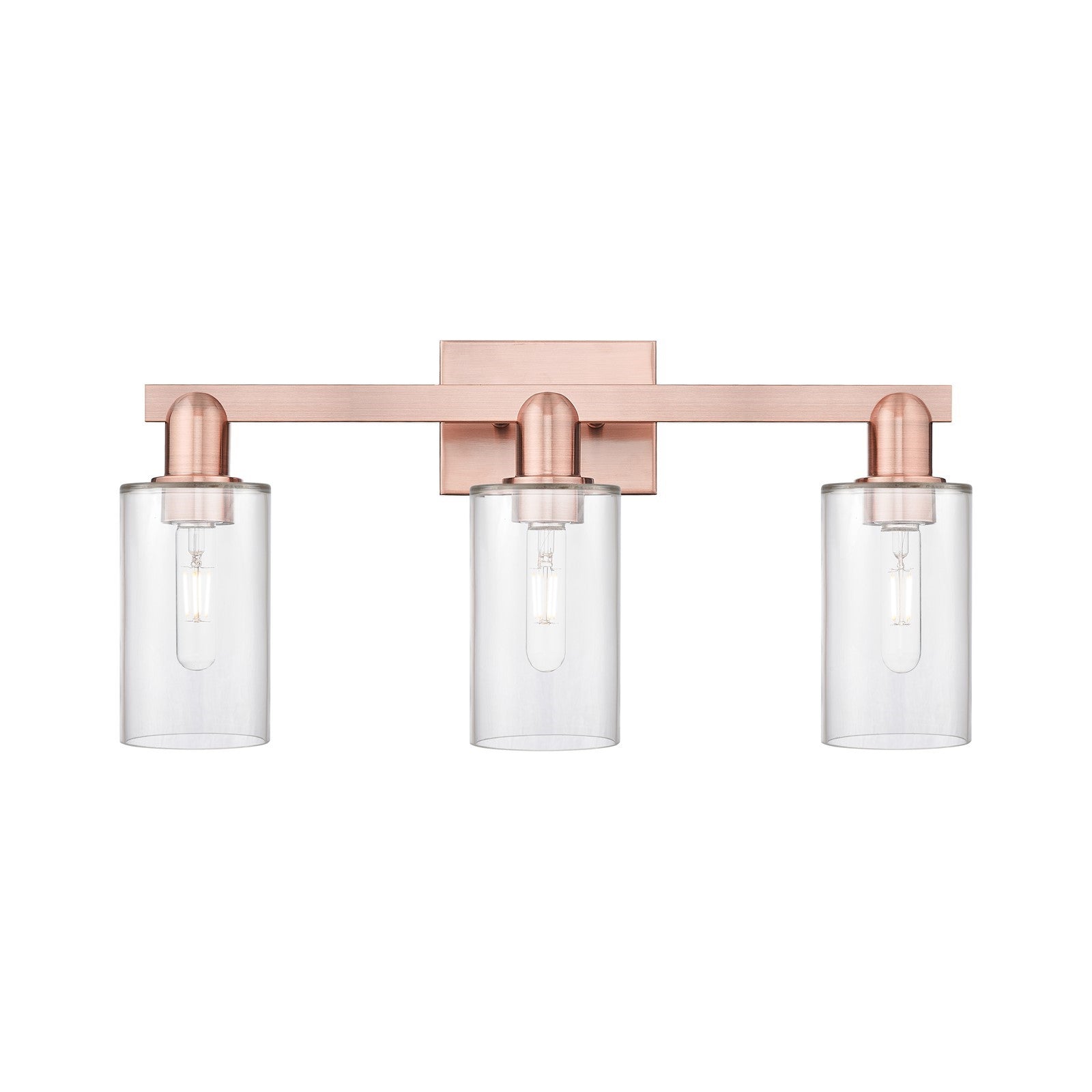 Innovations Clymer 23in 3-Light Bath Vanity Light | Industrial Antique Copper Steel and Clear Glass | Bathroom Vanity & Powder Room | Model 716-3W-AC-G802