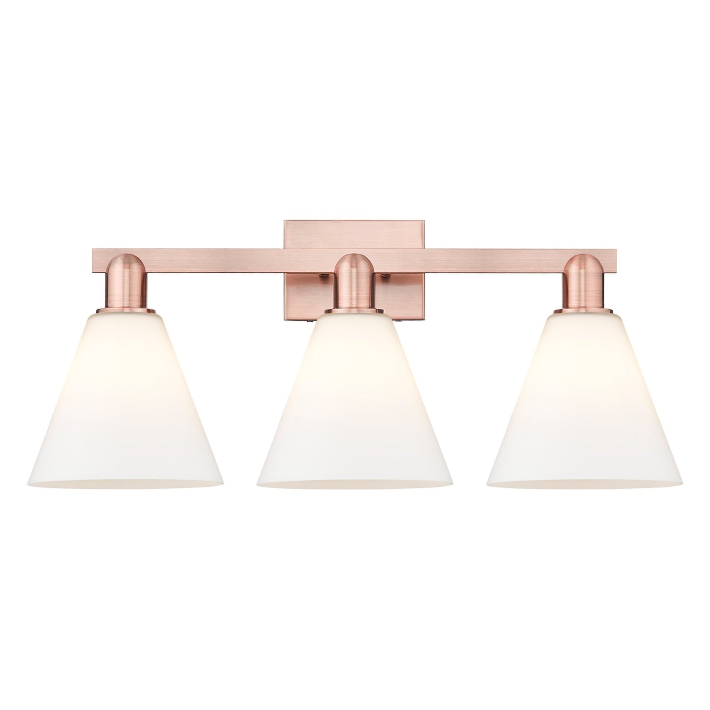 Innovations Berkshire Glass 26in 3-Light Bath Vanity Light | Industrial Antique Copper and Matte White Glass | Damp Rated | Model 716-3W-AC-GBC-81