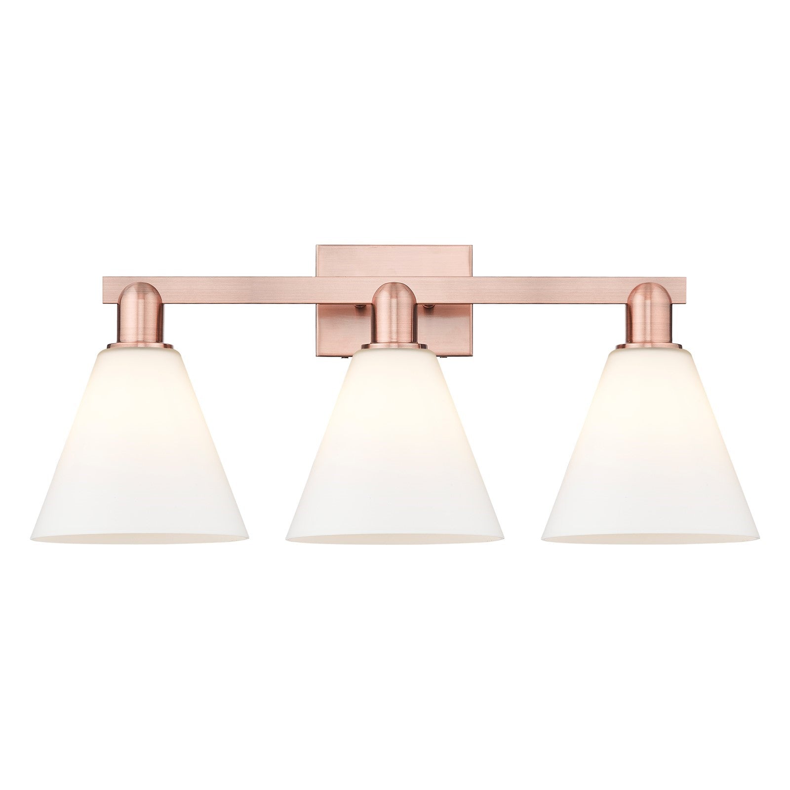 Innovations Berkshire Glass 26in 3-Light Bath Vanity Light | Industrial Antique Copper and Matte White Glass | Damp Rated | Model 716-3W-AC-GBC-81