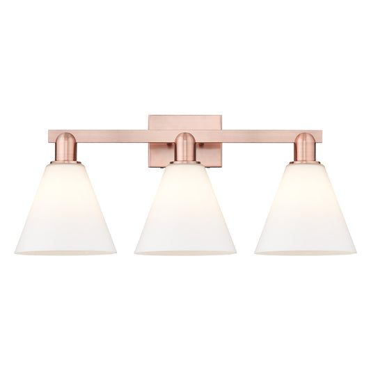 Innovations Berkshire Glass 26in 3-Light Bath Vanity Light | Industrial Antique Copper and Matte White Glass | Damp Rated | Model 716-3W-AC-GBC-81