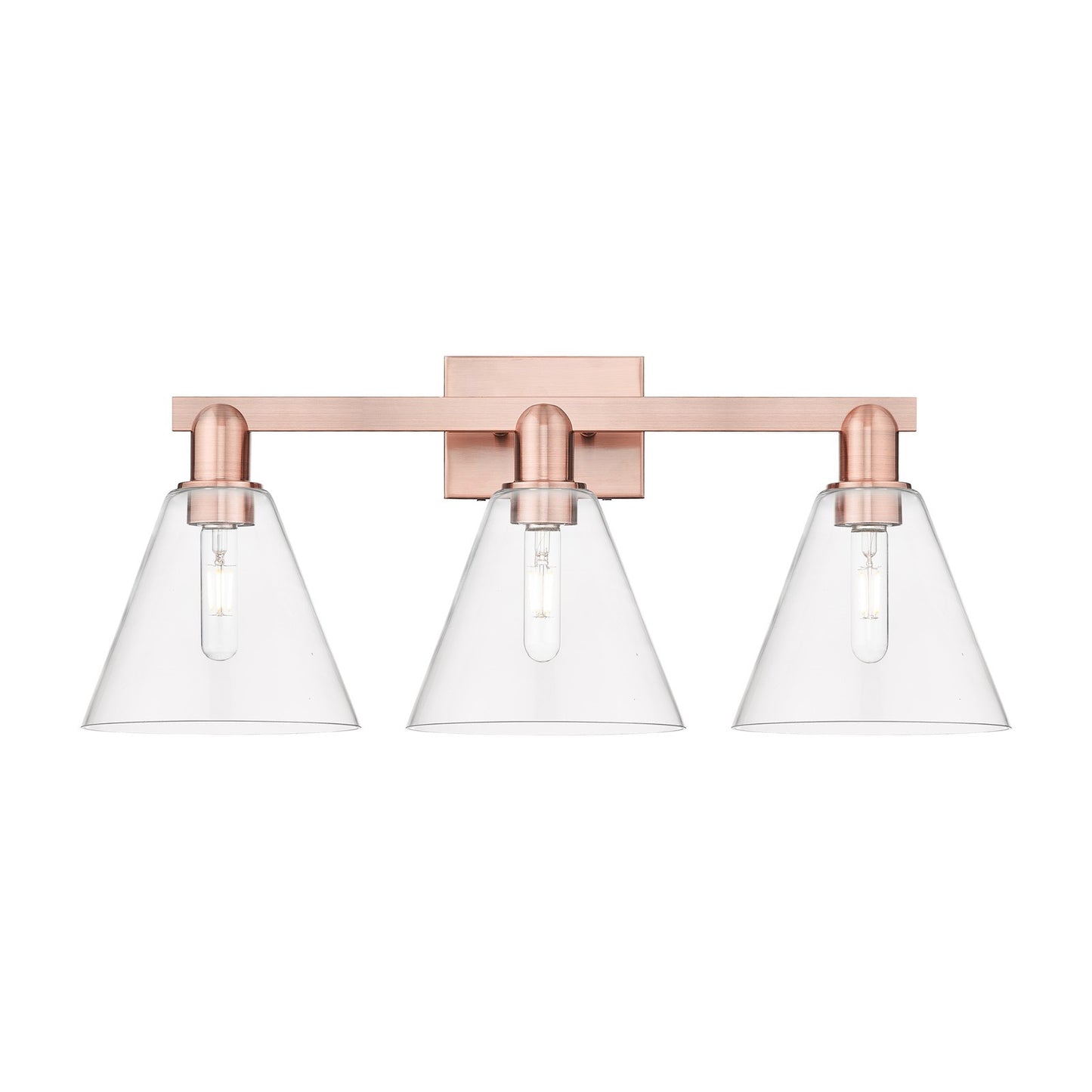Innovations Berkshire Glass 26in 3-Light Bath Vanity Light | Industrial Antique Copper and Clear Glass | Damp Rated Bathroom & | Model 716-3W-AC-GBC-82