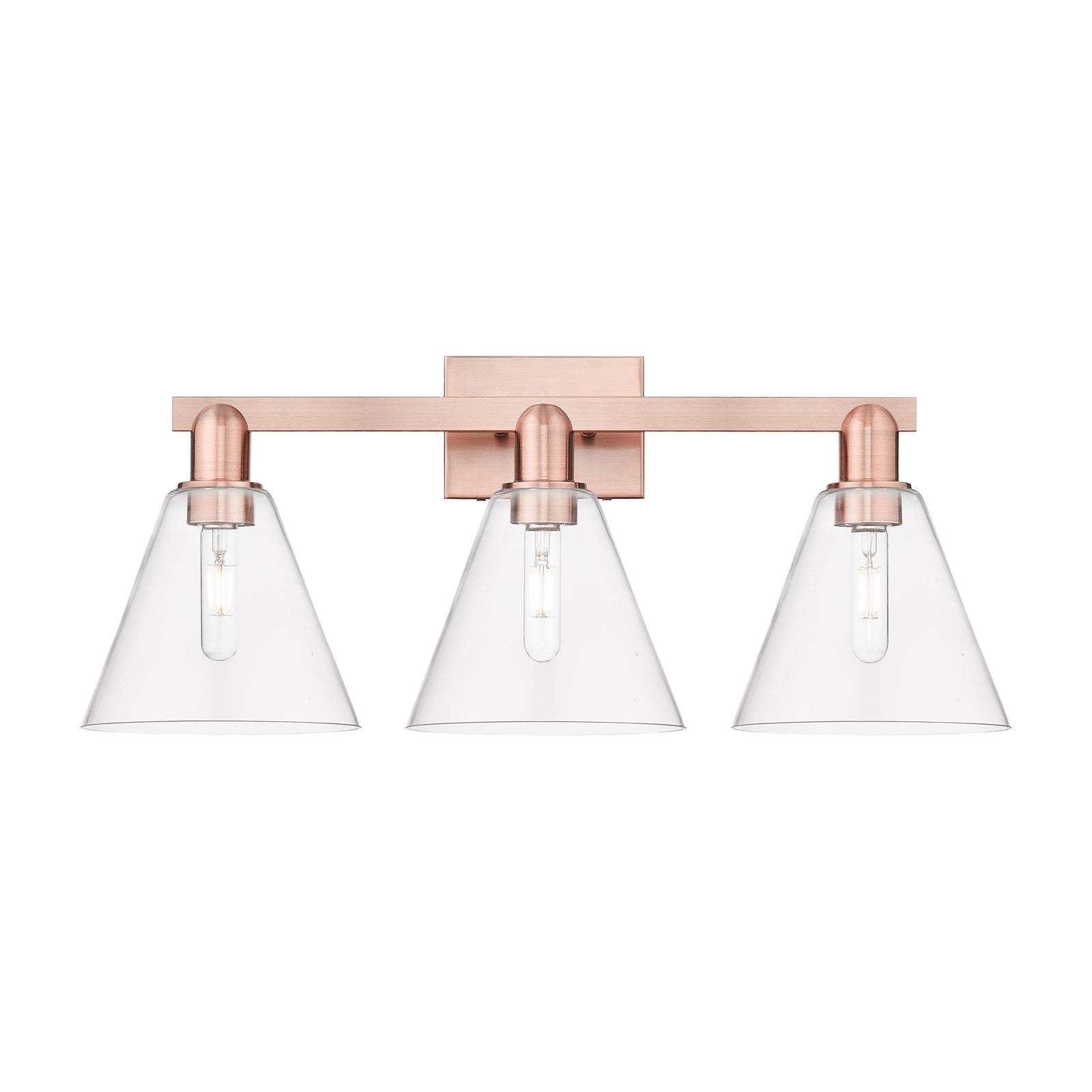 Innovations Berkshire Glass 26in 3-Light Bath Vanity Light | Industrial Antique Copper and Clear Glass | Damp Rated Bathroom & | Model 716-3W-AC-GBC-82