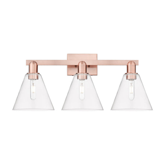 Innovations Berkshire Glass 26in 3-Light Bath Vanity Light | Industrial Antique Copper and Clear Glass | Damp Rated Bathroom & | Model 716-3W-AC-GBC-82