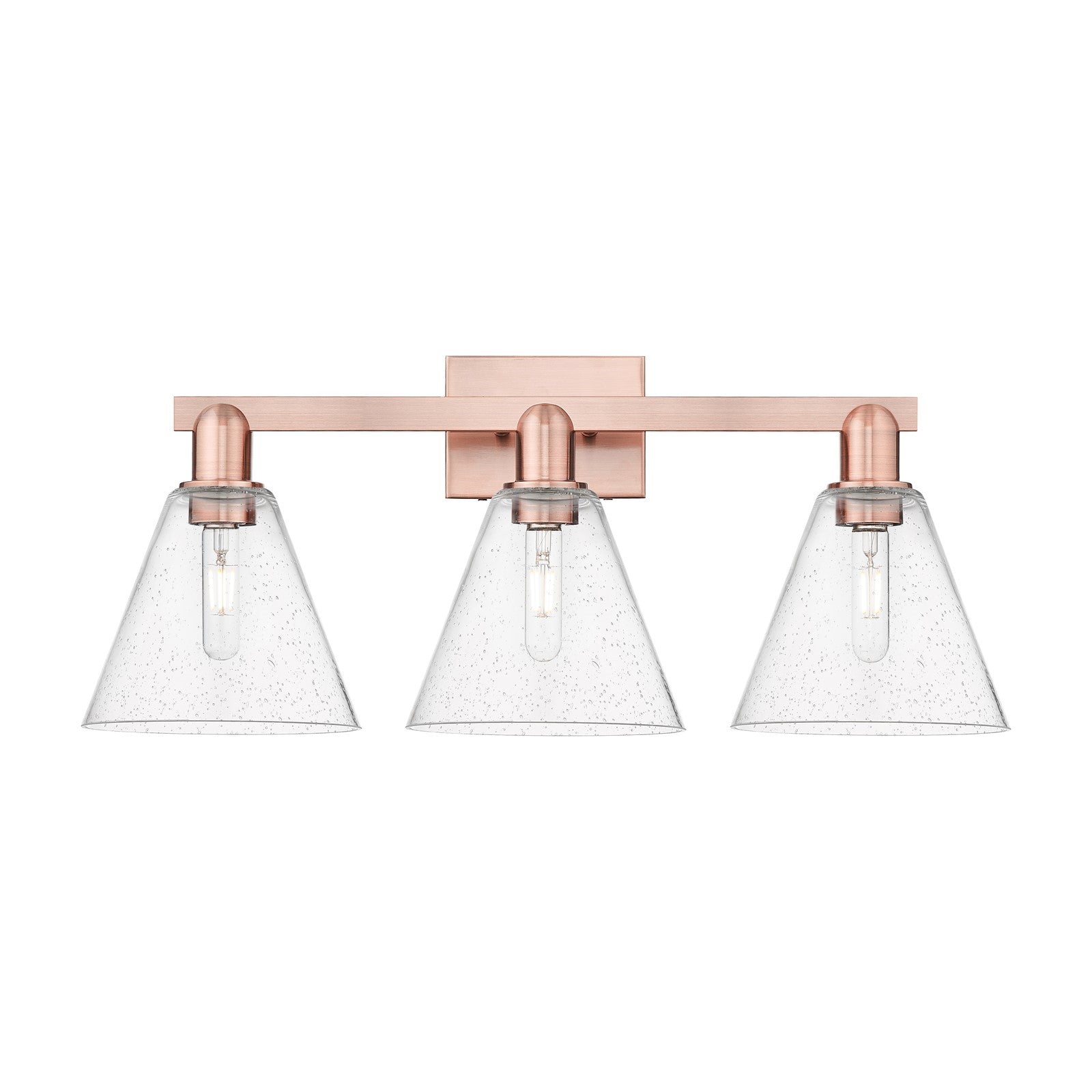 Innovations Berkshire Glass 26in 3-Light Bath Vanity Light | Industrial Antique Copper Steel and Seedy Glass | Bathroom Vanity | Model 716-3W-AC-GBC-84