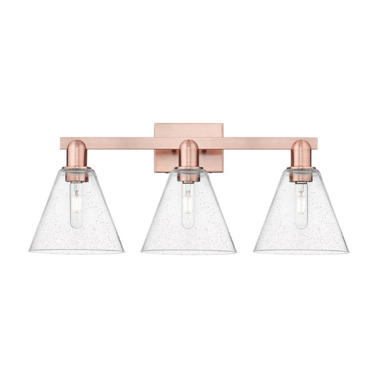 Innovations Berkshire Glass 26in 3-Light Bath Vanity Light | Industrial Antique Copper Steel and Seedy Glass | Bathroom Vanity | Model 716-3W-AC-GBC-84
