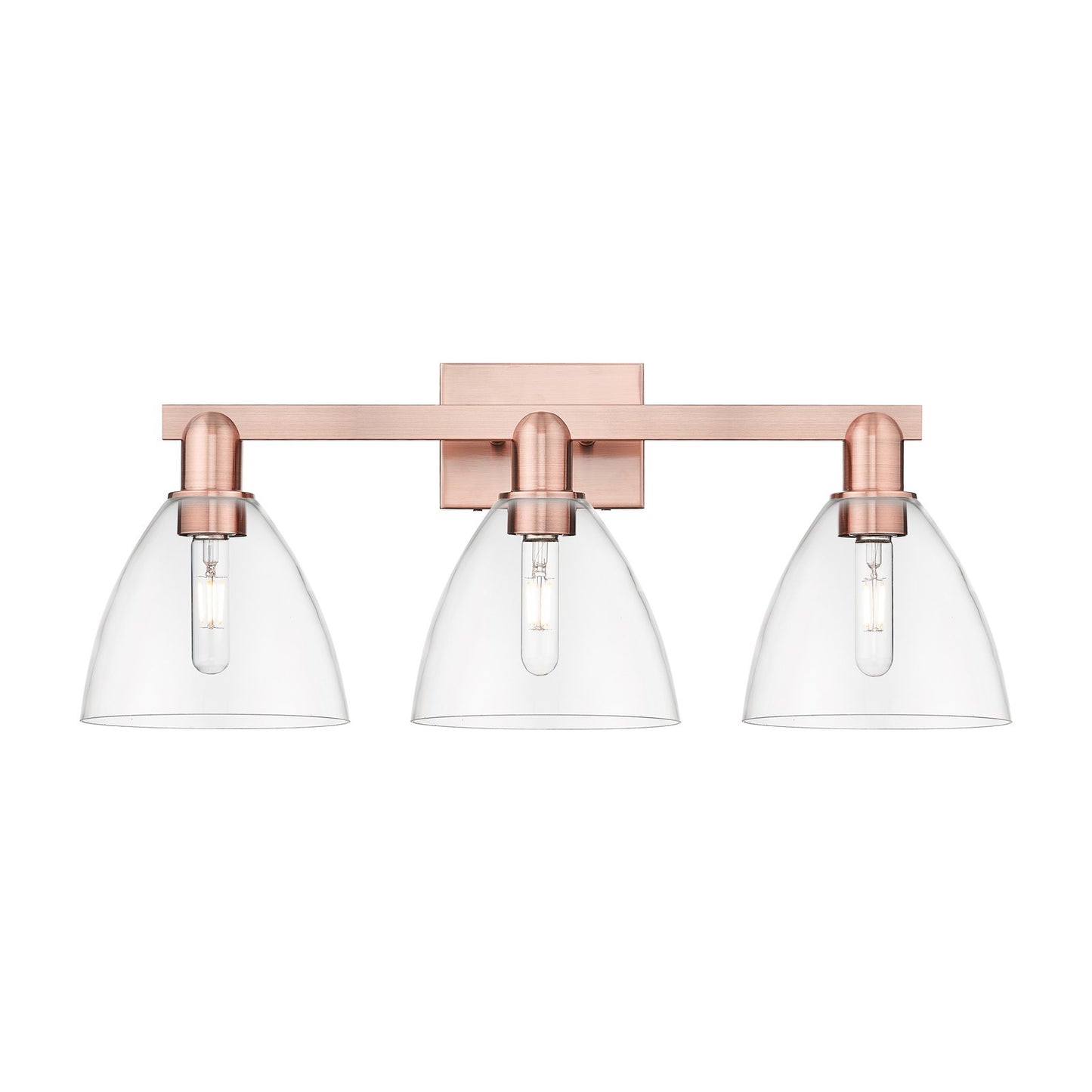 Innovations Bristol 27in 3-Light Bath Vanity Light | Industrial Antique Copper and Clear Glass | Bathroom Vanity | 26.5 x 11.25 | Model 716-3W-AC-GBD-752