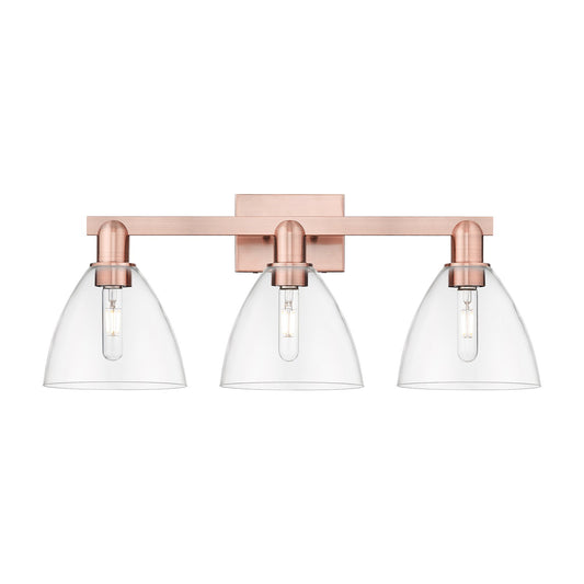 Innovations Bristol 27in 3-Light Bath Vanity Light | Industrial Antique Copper and Clear Glass | Bathroom Vanity | 26.5 x 11.25 | Model 716-3W-AC-GBD-752