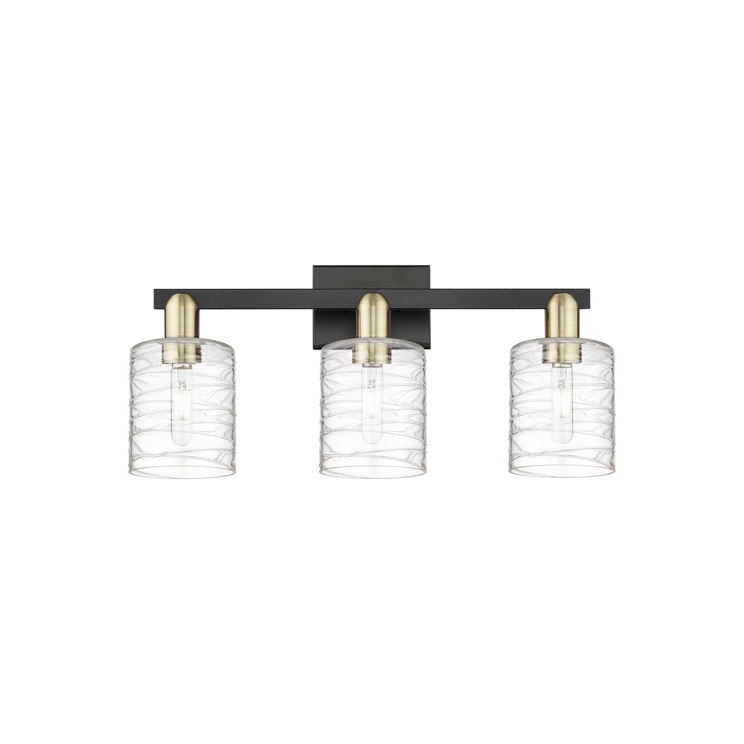 Innovations Cobbleskill 24in 3-Light Bath Vanity | Industrial Black Antique Brass and Clear Deco Swirl Glass | Bathroom Vanity & | Model 716-3W-BAB-G1113