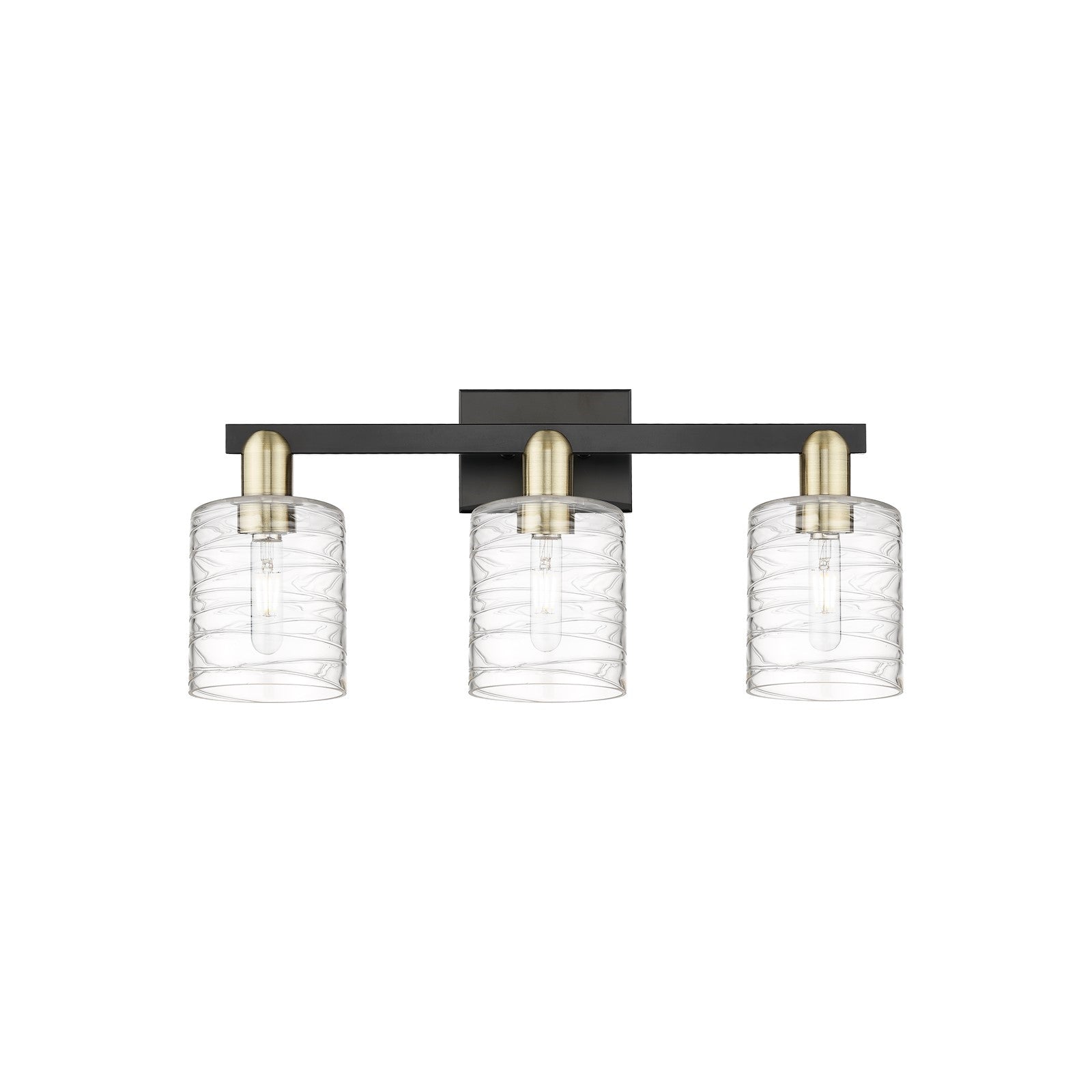 Innovations Cobbleskill 24in 3-Light Bath Vanity | Industrial Black Antique Brass and Clear Deco Swirl Glass | Bathroom Vanity & | Model 716-3W-BAB-G1113