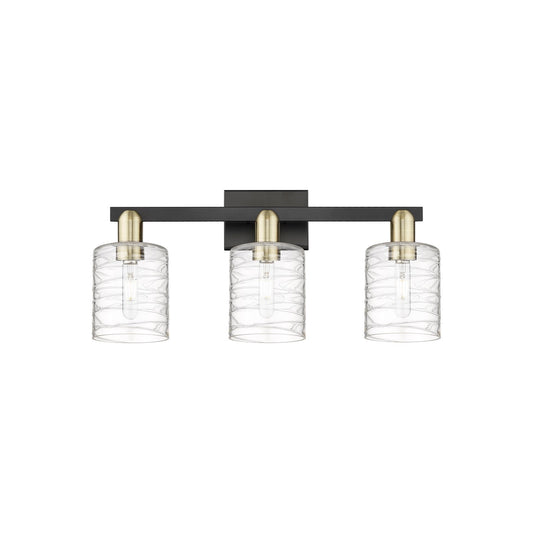 Innovations Cobbleskill 24in 3-Light Bath Vanity | Industrial Black Antique Brass and Clear Deco Swirl Glass | Bathroom Vanity & | Model 716-3W-BAB-G1113