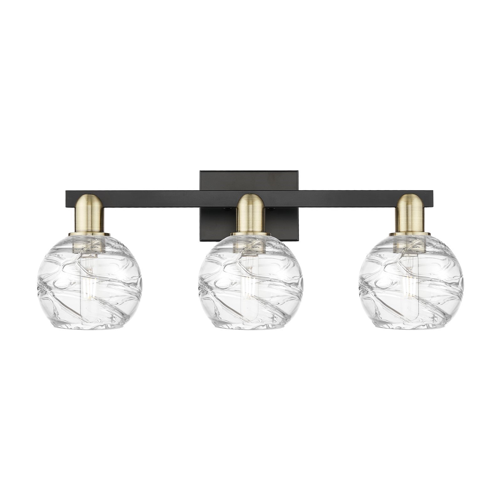 Innovations Athens Deco Swirl 26in 3-Light Bath Vanity Light | Industrial Black Antique Brass and Clear Deco Swirl Glass | Model 716-3W-BAB-G1213-6CL