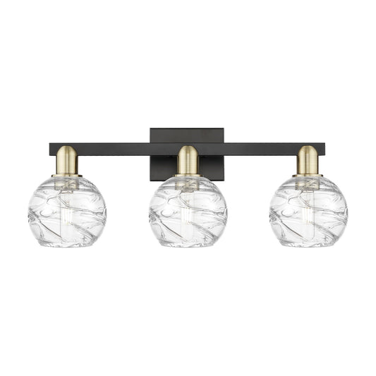 Innovations Athens Deco Swirl 26in 3-Light Bath Vanity Light | Industrial Black Antique Brass and Clear Deco Swirl Glass | Model 716-3W-BAB-G1213-6CL