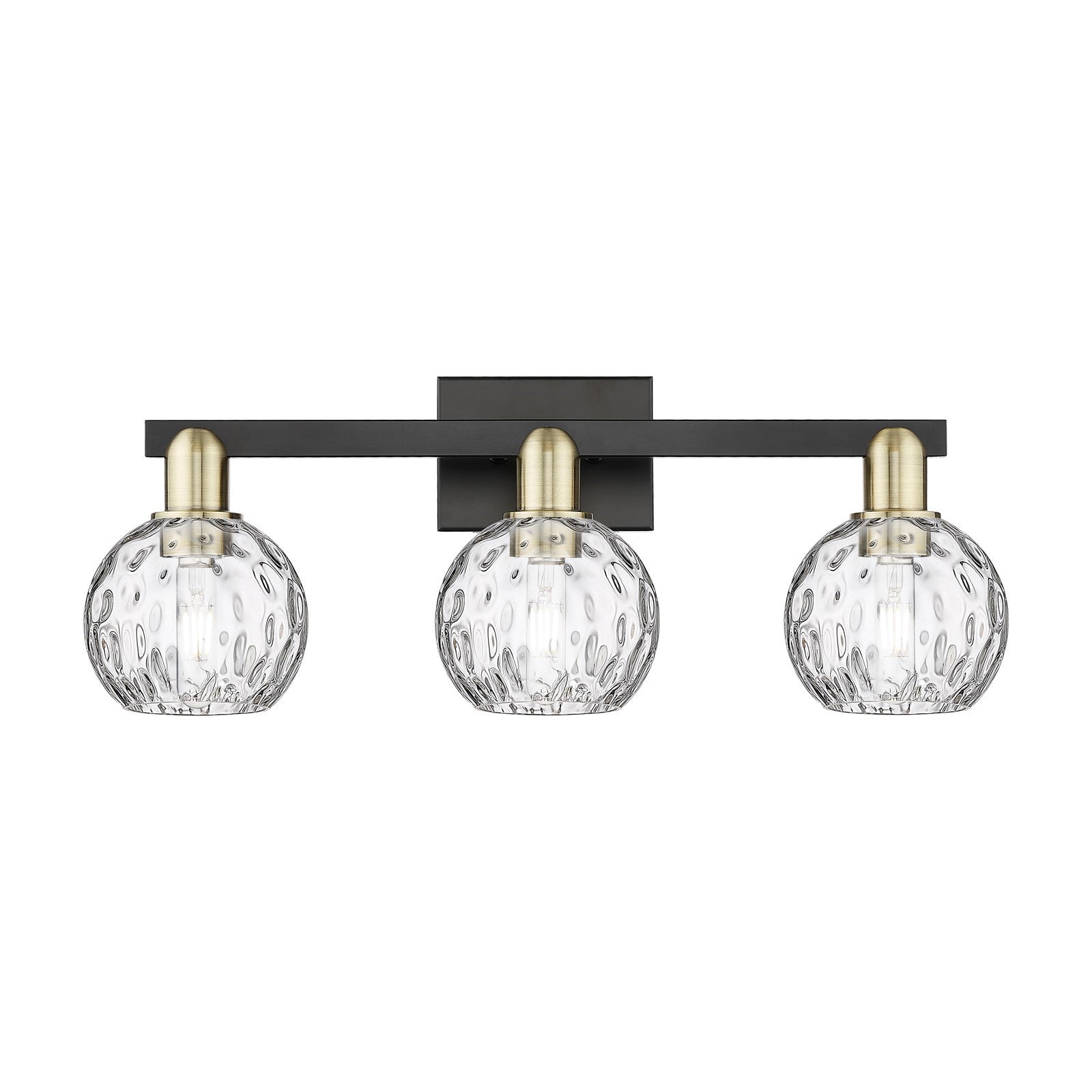Innovations Athens Water Glass 25in 3-Light Bath Vanity Light | Industrial Black Antique Brass and Clear Glass | Bathroom | Model 716-3W-BAB-G1215-6