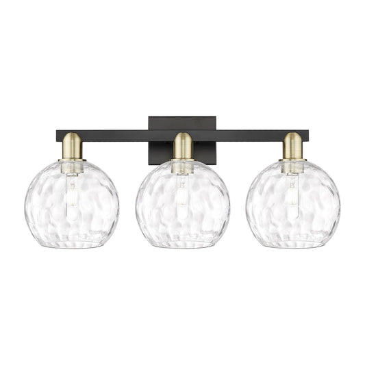 Innovations Athens Water Glass 27in 3-Light Bath Vanity Light | Industrial Black Antique Brass and Clear Glass | Bathroom | Model 716-3W-BAB-G1215-8
